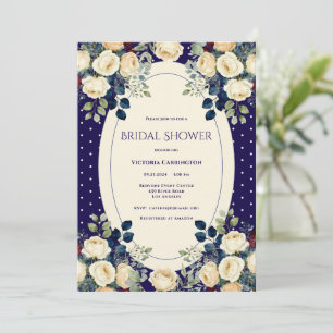 Convite Chuva de Noiva Azul e Creme com Bolinhas Florais E