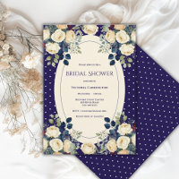 Chuva de Noiva Azul e Creme com Bolinhas Florais E