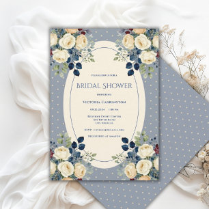 Convite Chuva de Noiva Azul e Creme com Bolinhas Florais E