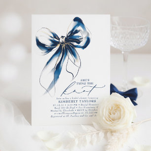 Convite Chuva de Noiva Azul e Dourado Elegante e Caprichos