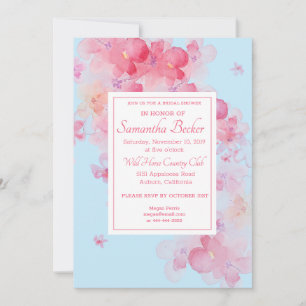Convite Chuva de Noiva Azul Floral Aquarela Delicada