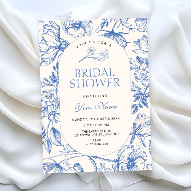 Convite Chuva de noiva azul floral artística clássica (Criador carregado)