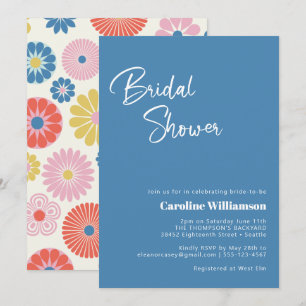 Convite Chuva de Noiva Azul Floral Boho Escandinava
