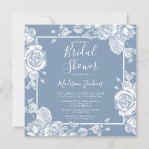 Convite Chuva de Noiva Azul Floral Empoeirada