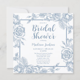 Convite Chuva de Noiva Azul Floral Empoeirada