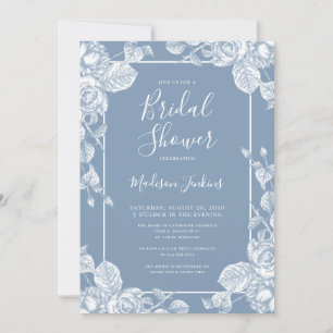 Convite Chuva de Noiva Azul Floral Empoeirada