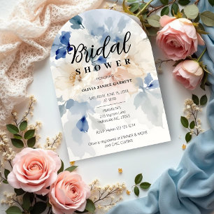 Convite Chuva de Noiva Azul Legal e Floral em Aquarela Pas