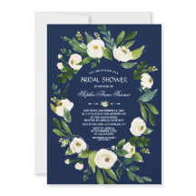 Chuva de Noiva Azul Naval Floral Branca Aquarela