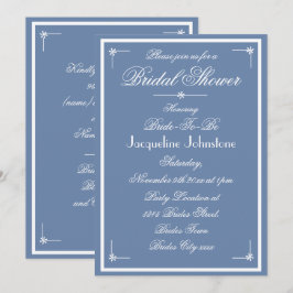 Convite Chuva de Noiva Azul Poeira Branco Script Casamento