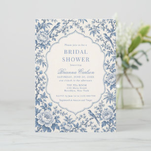 Convite Chuva de Noiva Azul Poeirento Branco Chinoiserie F