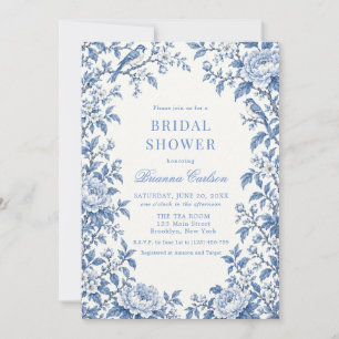 Convite Chuva de Noiva Azul Poeirento com Floral de Chinoi