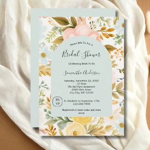 Convite Chuva de Noiva Azul Rosa Amarelo Florais Pastel