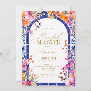 Convite Chuva de Noiva Azulejos Italianos Flores Brilhante