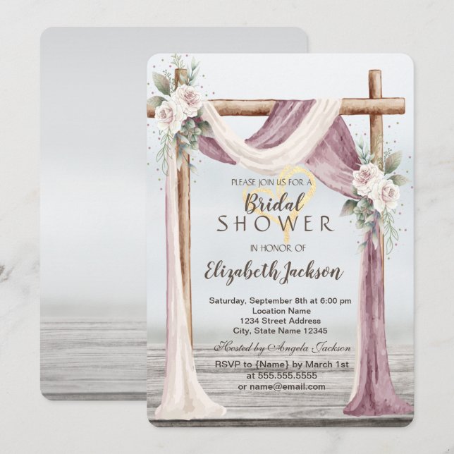 Convite Chuva de Noiva Beach Arbor (Frente/Verso)
