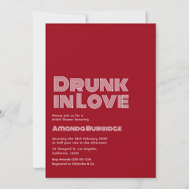 Convite Chuva de Noiva Bebado de Amor em Script Vermelho V (Frente)