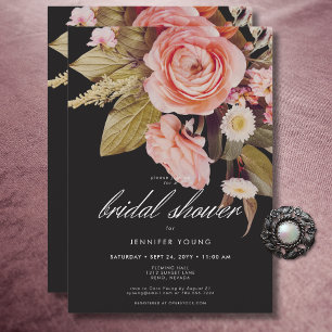 Convite Chuva de Noiva Black Moody Pink Blush Blooms