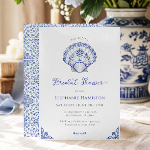 Convite Chuva de Noiva Blue Chinoiserie Seashell