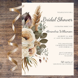 Convite Chuva de Noiva Boêmia com Bouquet e Penas