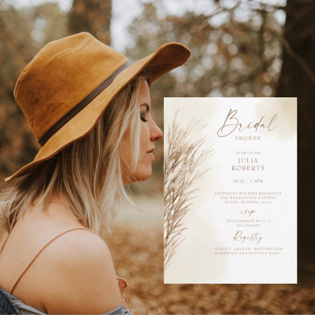 Convite Chuva de Noiva Boho Boêmia Grama das Pampas Creme (Criador carregado)