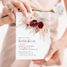 Chuva de Noiva Boho Burgundy Grama de Pampas Rosas