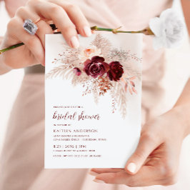 Convite Chuva de Noiva Boho Burgundy Grama de Pampas Rosas