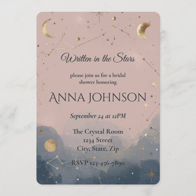 Convite Chuva de Noiva Boho Celestial Escrita nas Estrelas (Frente)
