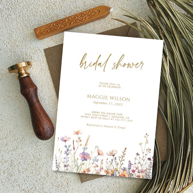 Convite Chuva de Noiva Boho Chic com Flores Silvestres (Boho Chic Wildflower Bridal Shower Invitation Personalized)