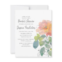 Chuva de Noiva Boho Floral Aquarela Coral Rosa