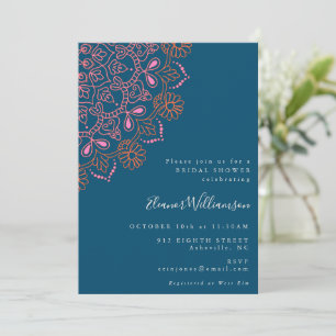 Convite Chuva de Noiva Boho Floral Mandala Azul Teal