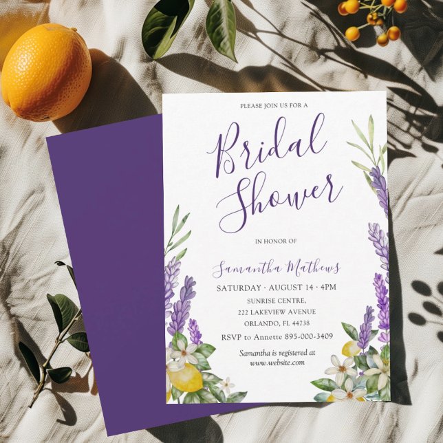 Convite Chuva de Noiva Boho Limões e Lavanda Aquarela (Criador carregado)