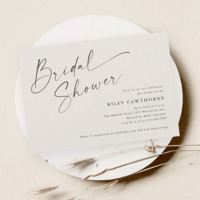 Convite Chuva de Noiva Boho Marfim Roteiro Moderno (Modern script boho bridal shower invitation.)