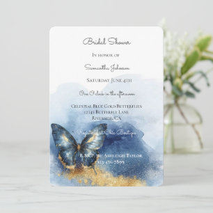 Convite Chuva de Noiva Borboleta Azul Celeste Dourado  