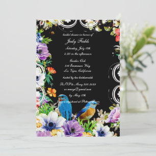 Convite Chuva de Noiva Botânica Floral Azul Colorida
