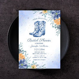 Convite chuva de noiva botas de cowgirl azuis flores weste