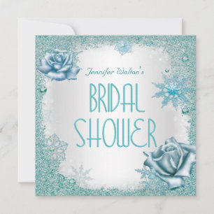 Convite Chuva de Noiva Brilho Azul Verde Branca Rosas