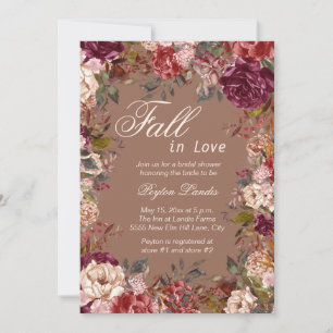 Convite Chuva de Noiva Burgundy Floral Taupe Apaixonar-se