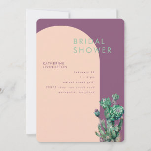 Convite Chuva de Noiva Cacto Orquídea & Bege Geométrico