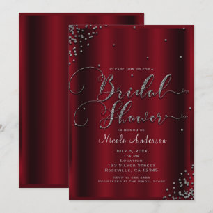 Convite Chuva de Noiva Cantos Confetes Vermelhos e Prata