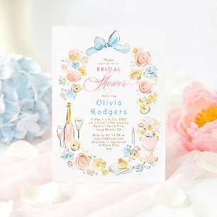 Convite Chuva de Noiva Caprichosa Floral Desenhada à Mão C