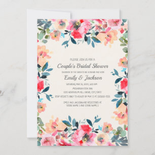 Convite Chuva de Noiva Casal Floral Rosa Marfim Primavera