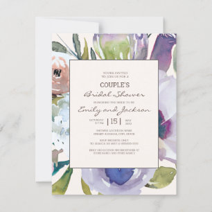 Convite Chuva de Noiva Casal Floral Rosa Roxo Azul
