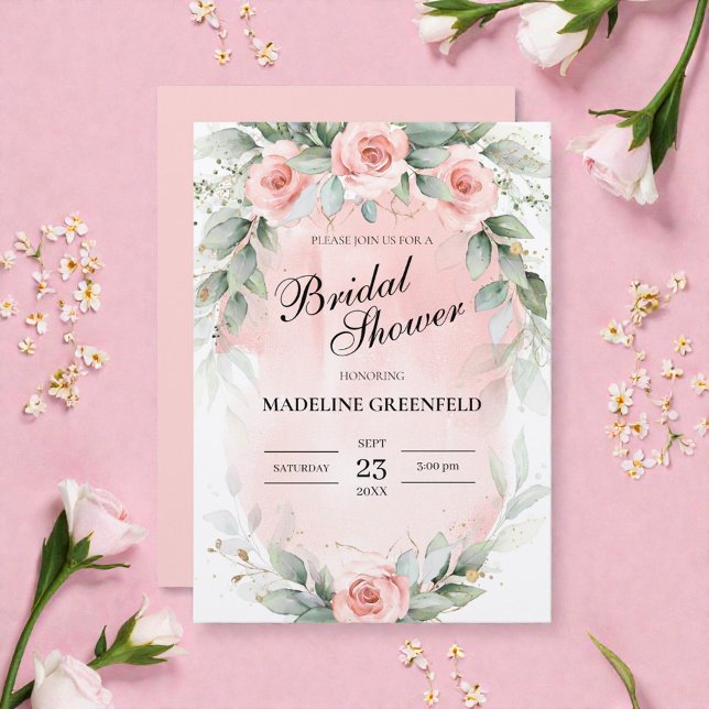 Convite Chuva de Noiva Casamento Flores Rosa Aquarela (Criador carregado)