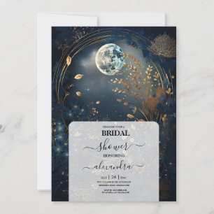 Convite Chuva de Noiva Celestial Dourado Azul da Meia-Noit