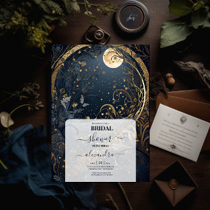 Convite Chuva de Noiva Celestial Dourado Azul Meia-Noite