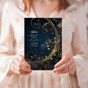 Convite Chuva de Noiva Celestial Dourado Azul Meia-Noite