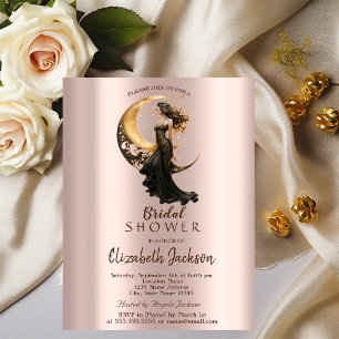Convite Chuva de Noiva Celestial Moon Girl Dourado Rosa