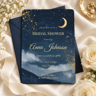 Convite Chuva de Noiva Celestial Navy Dourado Lua e Estrel