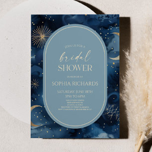 Convite Chuva de Noiva Céu Estrelado Azul Dourado