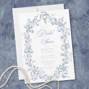 Convite Chuva de Noiva Clássica Elegante Fita Oval Azul