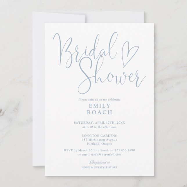 Convite Chuva de Noiva Código QR em Script Elegante Azul P (Frente)